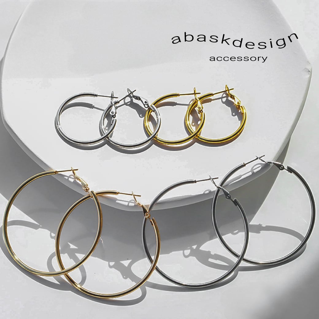 ネコポス便】ピアス シンプル フープピアス 選べる サイズ 18K フープ