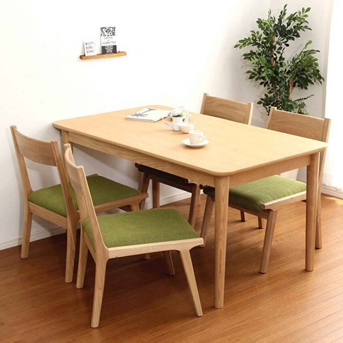 ダイニング5点セット テーブル+チェア4脚 ナチュラルロータイプ 木製アッシュ材