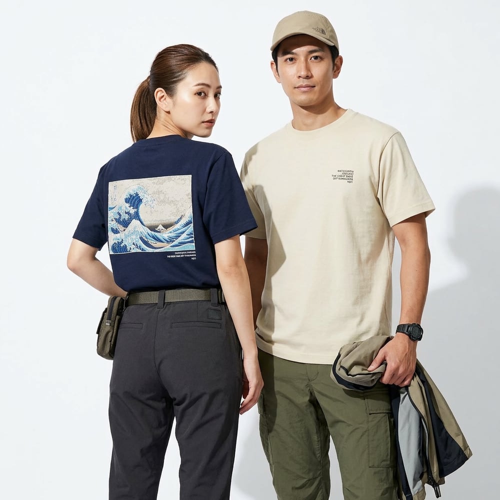 和柄 葛飾北斎 神奈川沖浪裏 半袖Tシャツ クルーネック 浮世絵