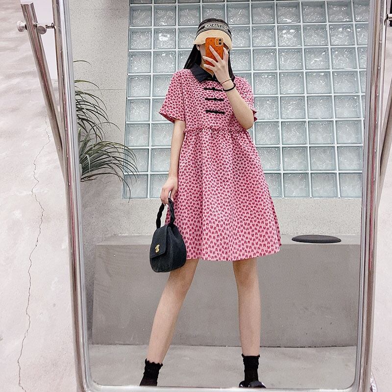 スタンダードバックルスタイルドレス ロング薄手ルーズ レトロ 大きめサイズ ミックスインファッション86079585649