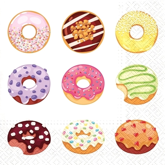 【TETE a TETE】バラ売り2枚 ランチサイズ ペーパーナプキン Tasty Donuts ホワイト