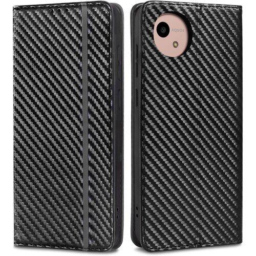 iffeenny アクオスwish4ケース aquos wish4 ケース 手帳型 炭素繊維風 軽量 薄型 sh-52e 手帳カバー アクオスウィッシュ4 スマホカバー レザー 全面保護 財布型 横置きスタンド機能付 カード収納 内蔵マグネット ブラック 2829