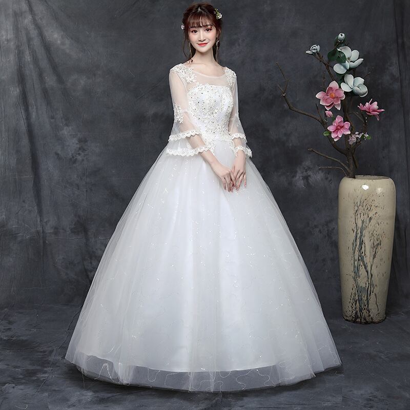 8055ウェディングドレス 白 大きいサイズ フレア袖 プリンセス A ...