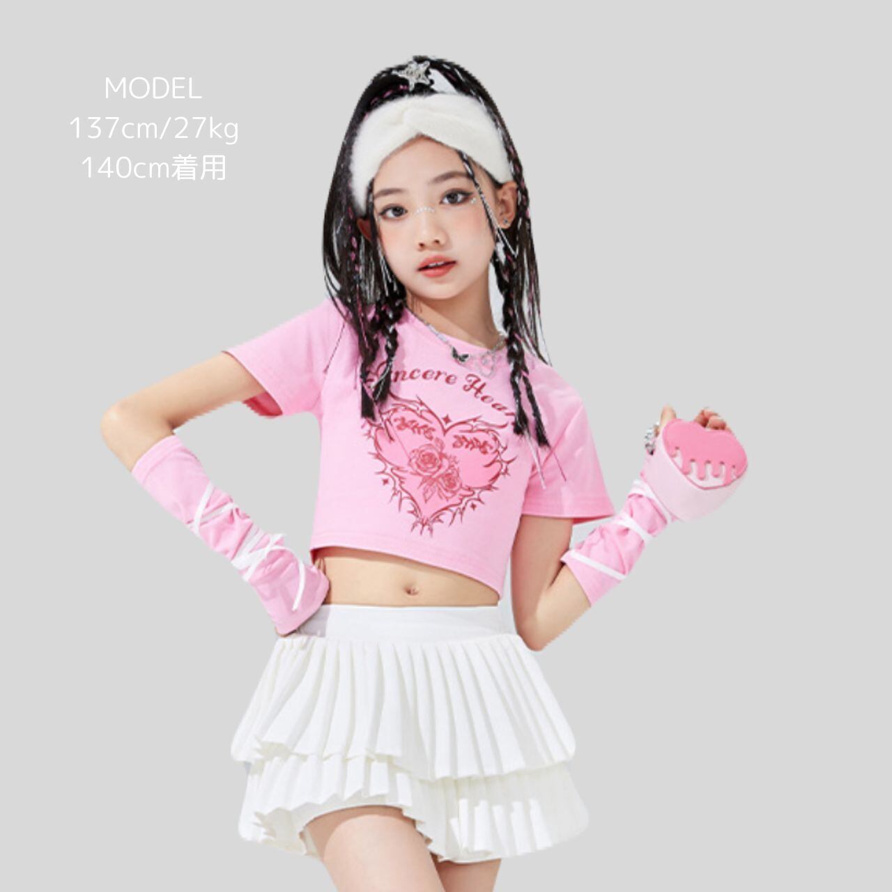 110-170】アームリボントップス かわいい ダンス服 パステル リボン
