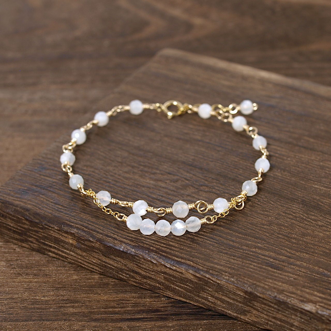 【限定】ムーンストーンをK14GFワイヤーで繋いだ2連ブレスレット