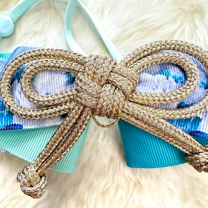 お正月仕様(エメラルド&黒)つまみ細工付き和風リボン、わんちゃん猫ちゃん用 お正月仕様(エメラルド&黒)つまみ細工付き和風リボン、わん