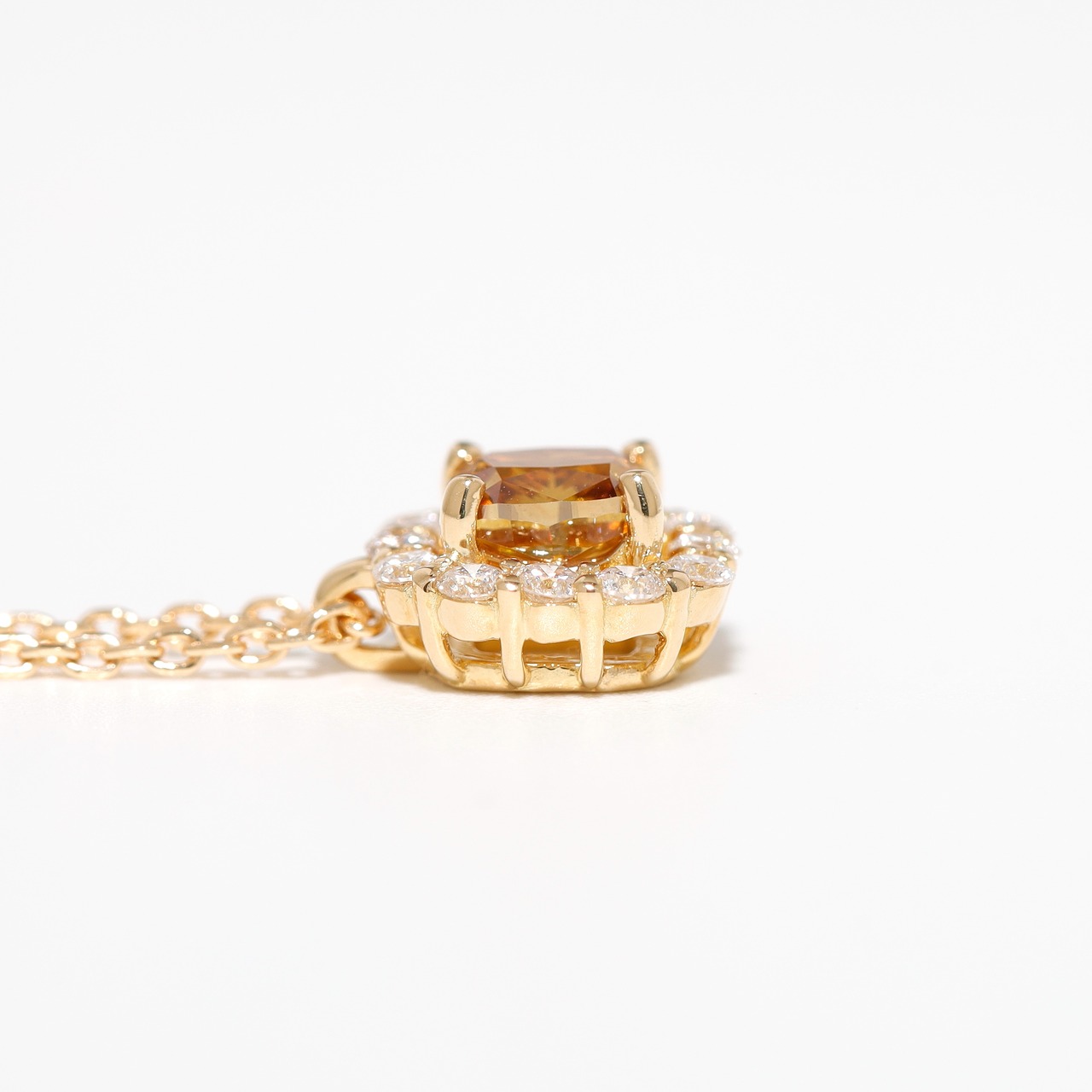 ファンシーディープ ブラウニッシュ オレンジ イエロー ダイヤモンド ネックレス K18 / SI2 / 0.359ct / DA 0.150ct