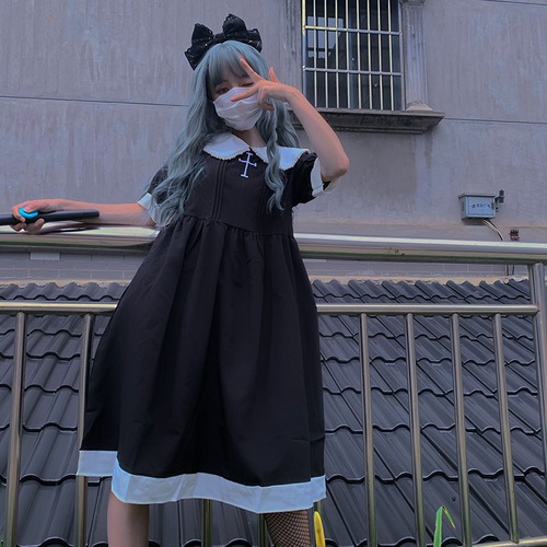✞ ダークネス刺繍フリルワンピースドレスOP スカート ✞ゴスロリ SM ミリ 甘ロリ クラロリ 和ロリ エレガント 黒ロリ 姫ロリ 華ロリ BB-BB6317456