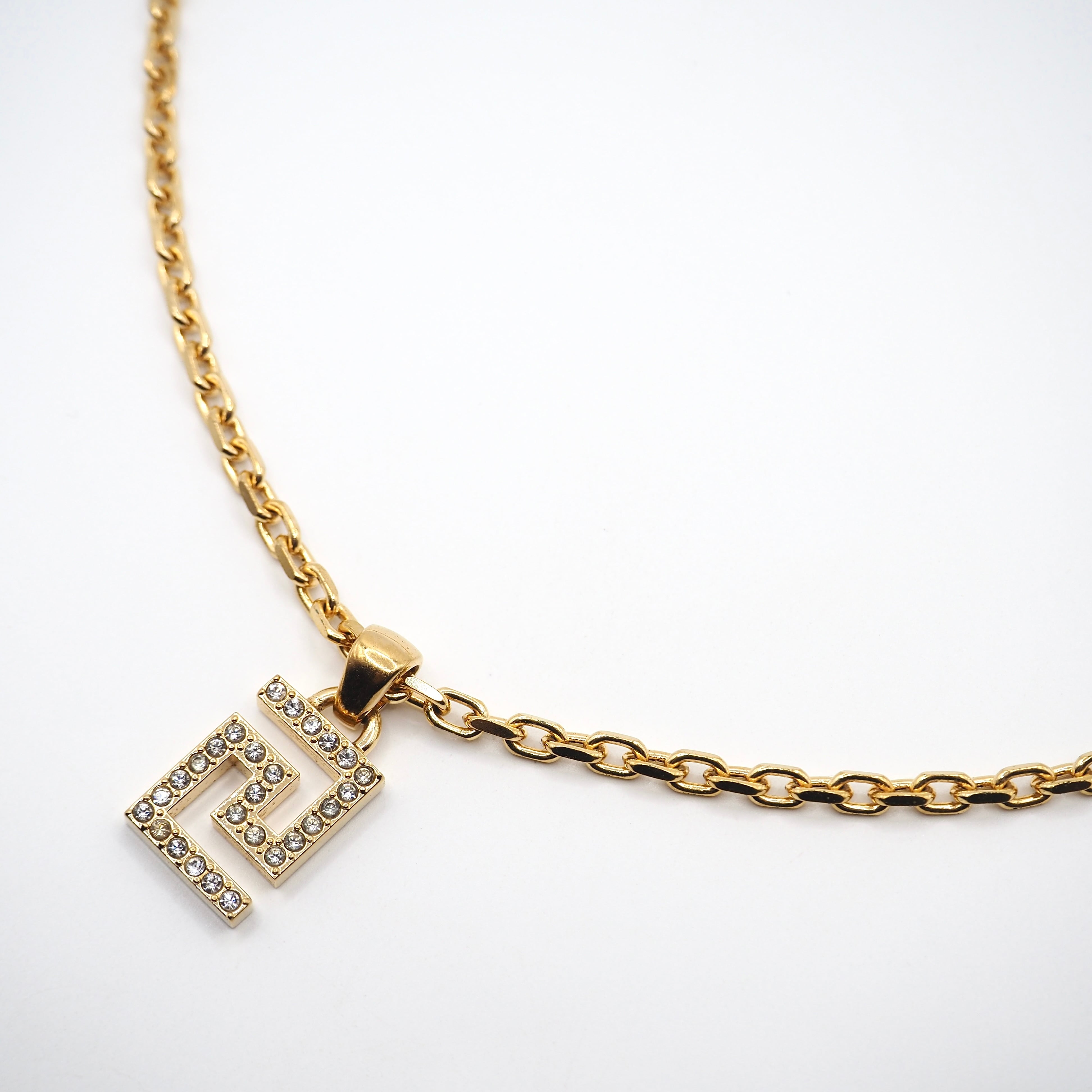 VERSACE グレカ ゴールドチェーン ネックレス ラインストーン GP