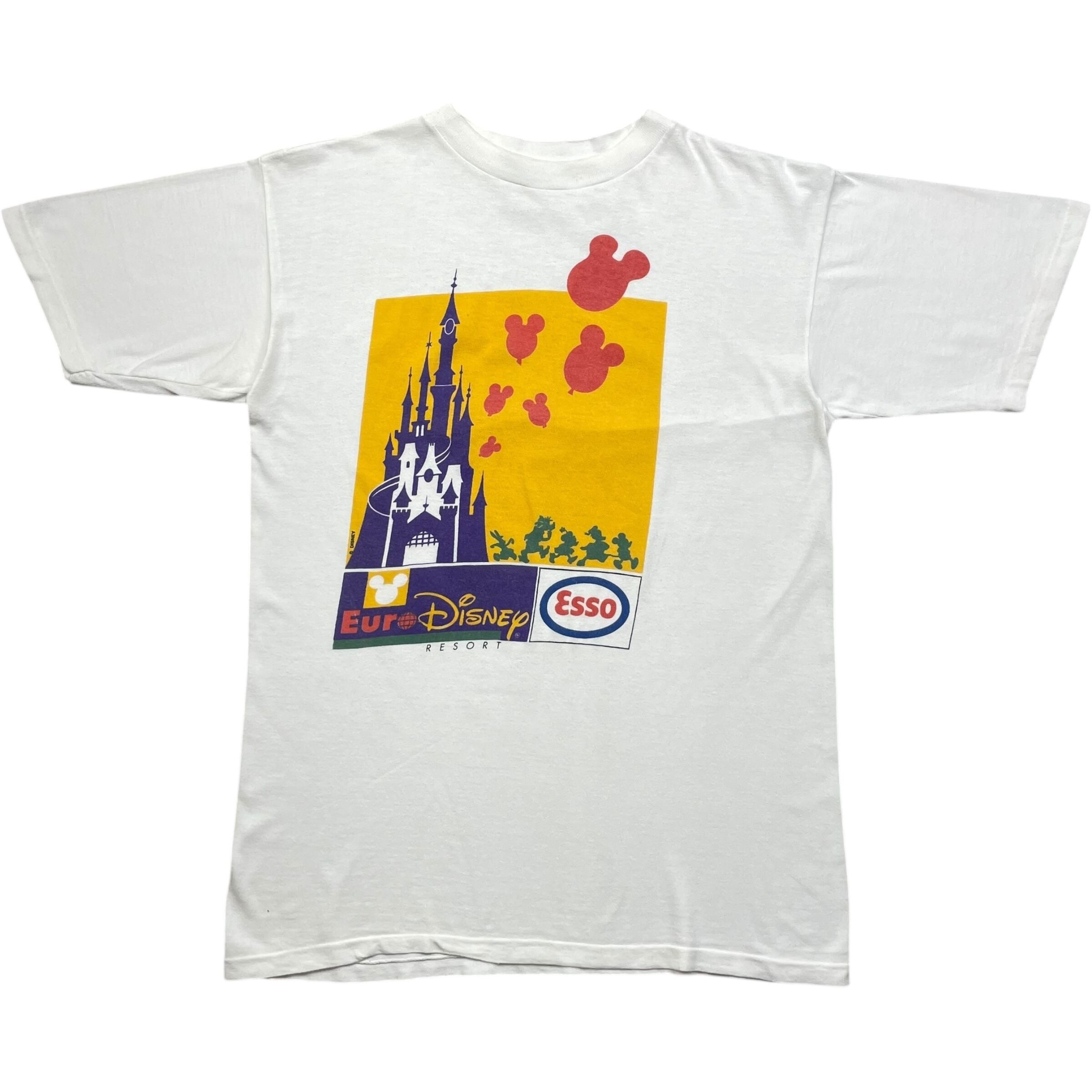 《M》Disney ディズニー Tシャツ シンデレラ城 フロントプリント シングルステッチ ホワイト 90年代 vintage no.7620