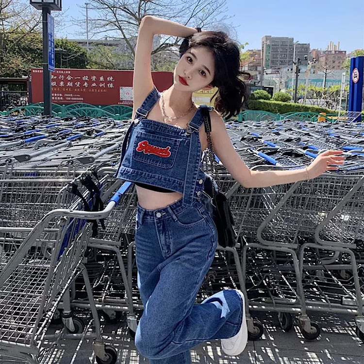 スタイルアップ 叶う デニム セットアップ サロペット パンツ 上下2
