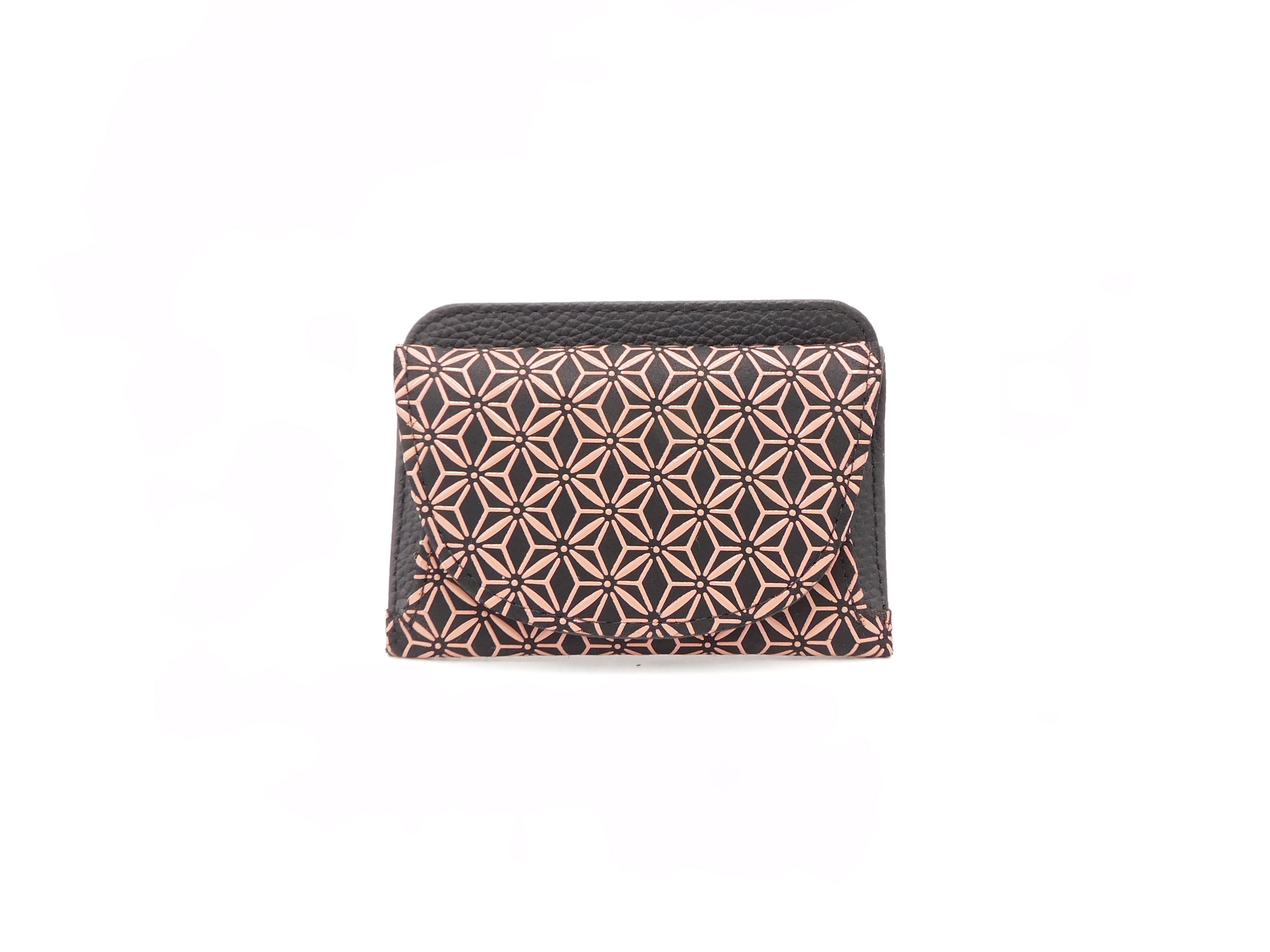 単札入 黒/ピンク 麻の葉柄