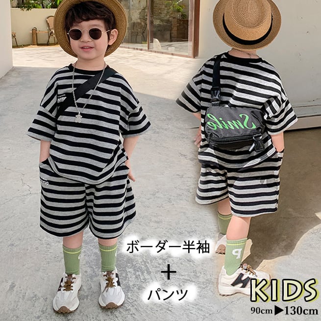 韓国子供服 キッズ ボーダー半袖Tシャツ 短パン かわいい 着回し