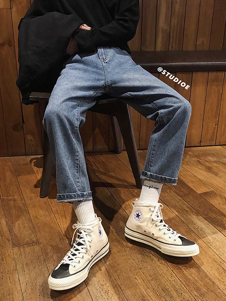 全1色 デニム パンツ ストレート カジュアル ダメージ おしゃれ