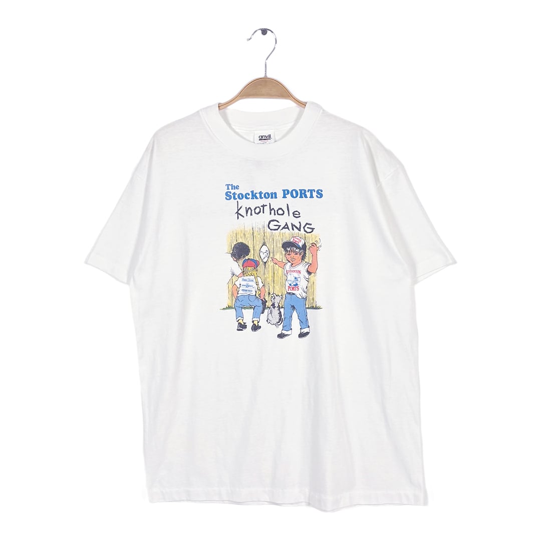 90s ストックトンポーツ マイナーリーグ USA製 ヴィンテージ Tシャツ スポンサー企業 アンビル STOCKTON PORTS サイズL 古着 BZ0532