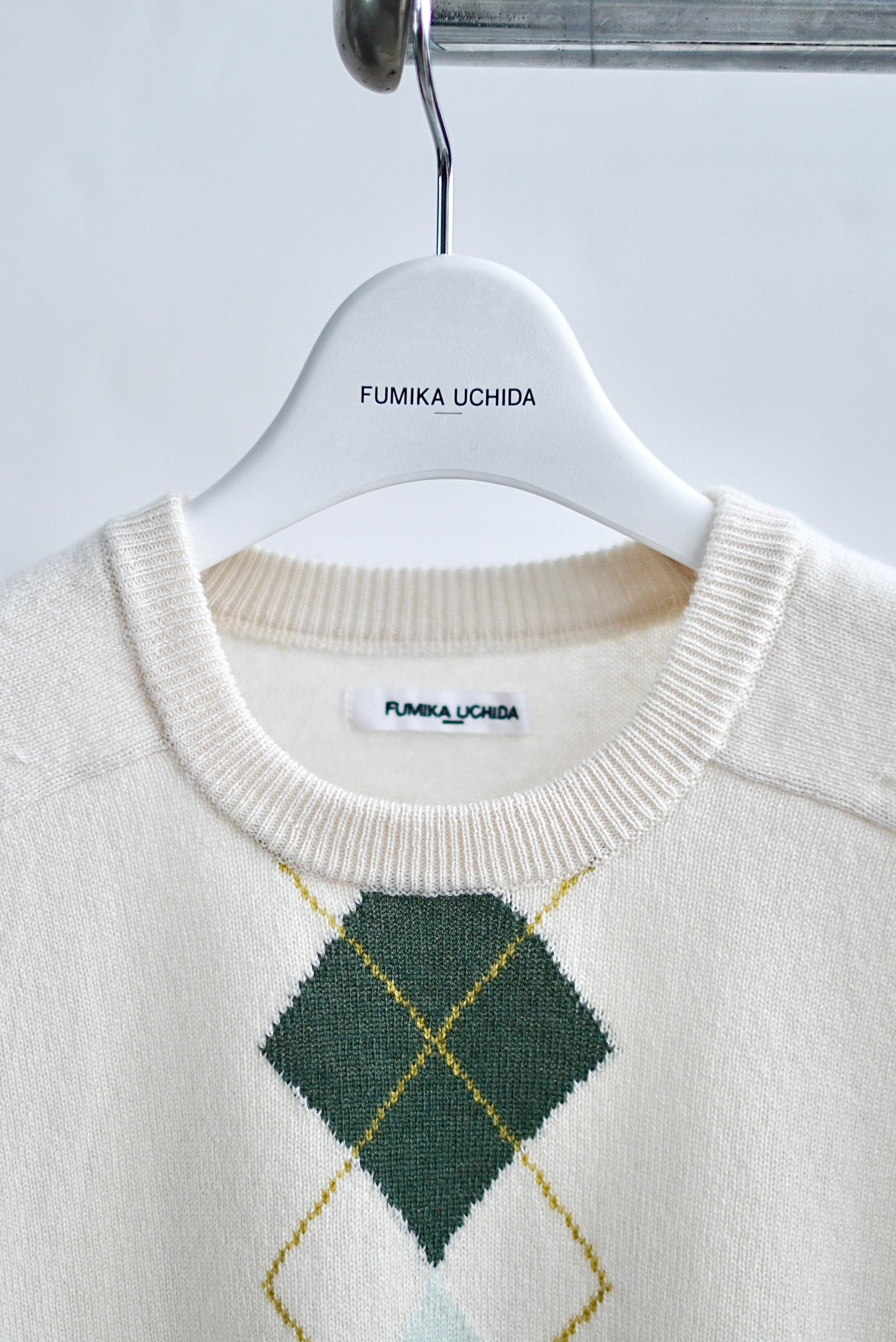 FUMIKA_UCHIDA / CASHMERE ARGYLE SWEATER_SHORT SLEEVE (IVORY FUMIKA_UCHIDA / CASHMERE ARGYLE SWEATER_SHORT SLEEVE (IVORY