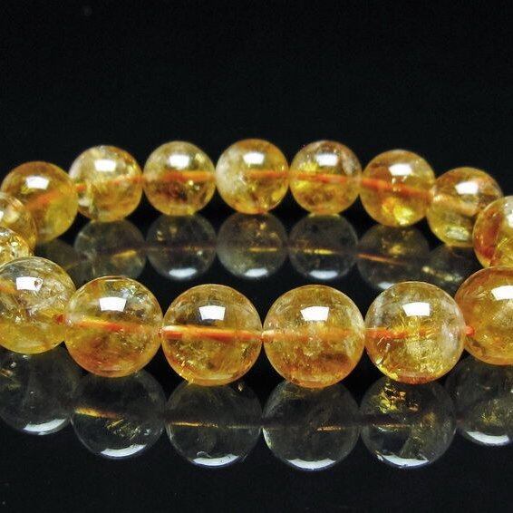 シトリン ブレスレット 虹入り 12mm シトリンクォーツ ブレス メール便可 一点物 111-50438