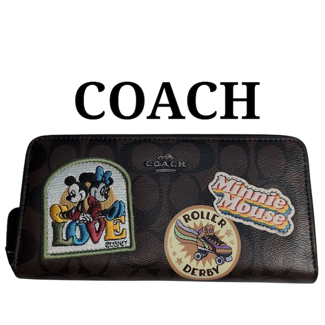COACHコーチ×ディズニーコラボ ミニーマウスパッチワーク ラウンド 