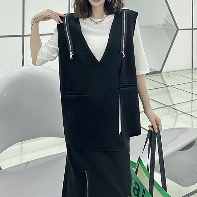 Double zipper slit vest C0180