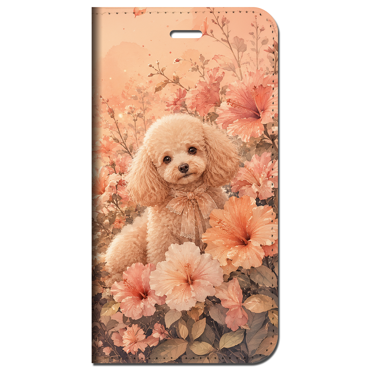 iPhone対応 スマホ 手帳型ケース 夏 ハイビスカス トイプードル 犬 シアー フルブルーム くすみカラー 水彩 華やか 癒やし 満開花畑 犬 ボタニカル コーラル テラコッタ スプラッシュ 大人可愛い スマホケース スタンド 【iPhone17 / iPhone16e / iPhone16 他 iPhone各機種対応】 |ianusl14