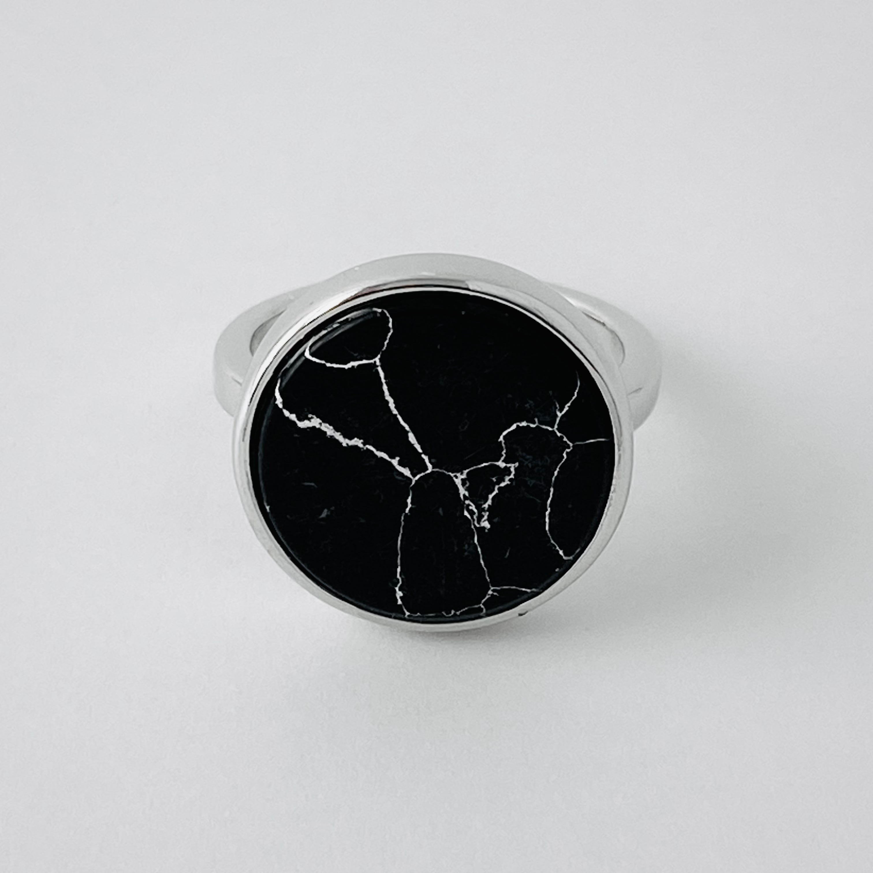 Circle Black Marble Ring #030