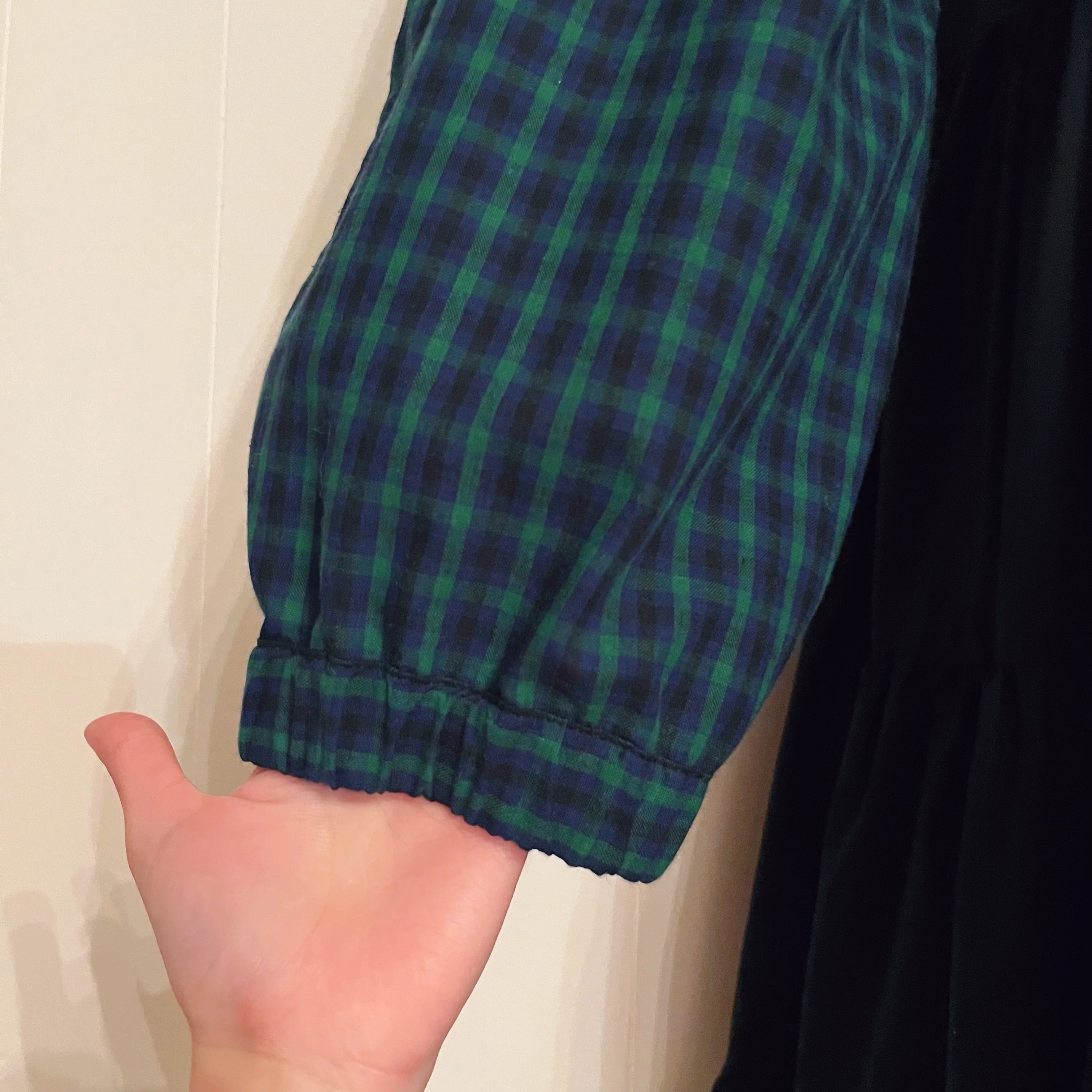 original / black × green check raglan sleeve one-piece