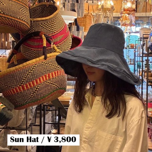 TOPANGA Accessory　スエードタッチサンハット　ネイビー　コットン　日除け　顎紐　アウトドア　ビーチ　ガーデン　リゾート　旅行　つば広　