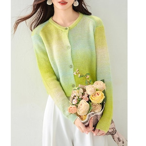 lime green gradient knit cardigan<t3083>