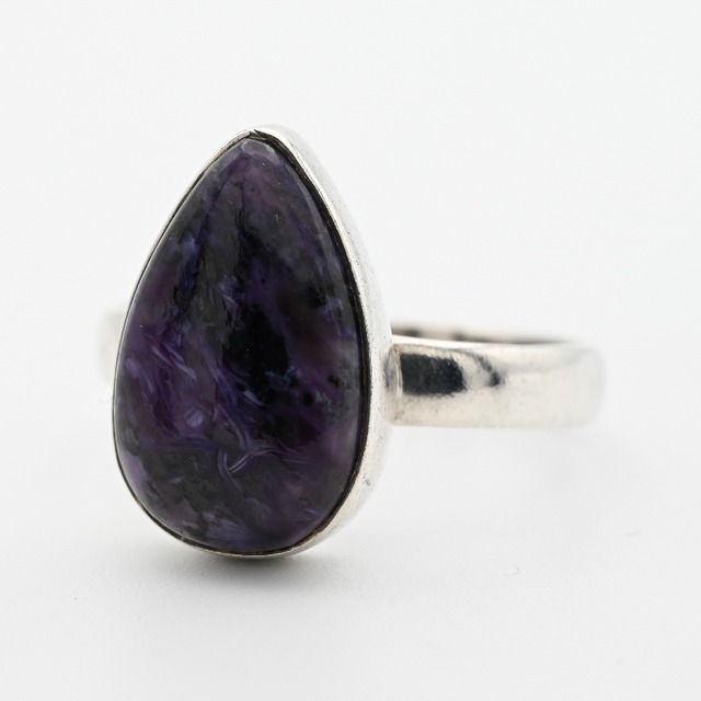 Charoite Top Teardrop Shape Statement Ring #21.0 / Denmark