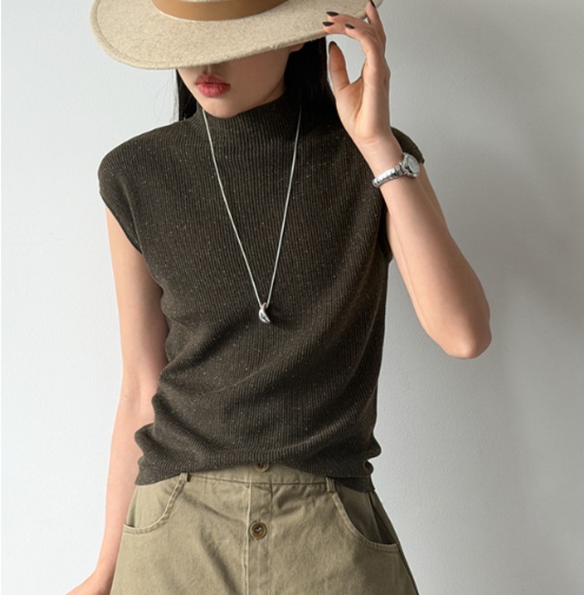 high neck short sleeve knit top 14664