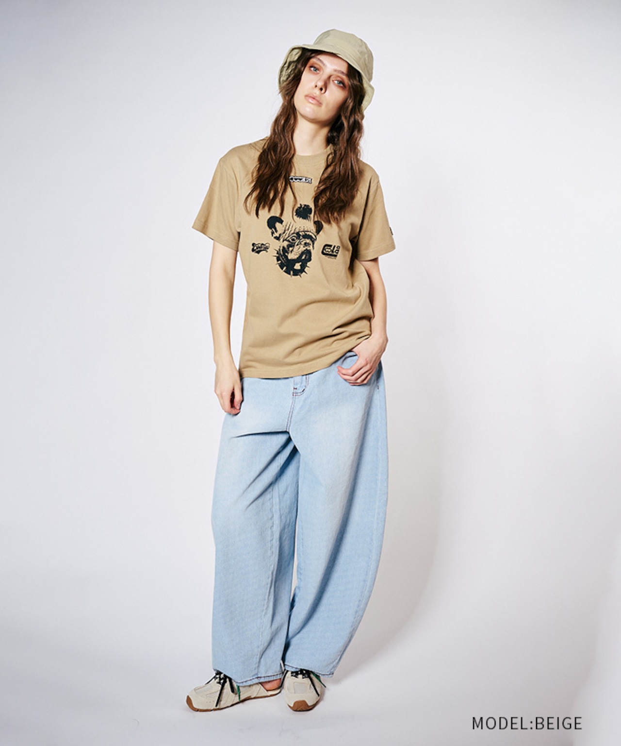 COOLAブルドッグプリントベーシックTシャツ (BEIGE) CQ-49004