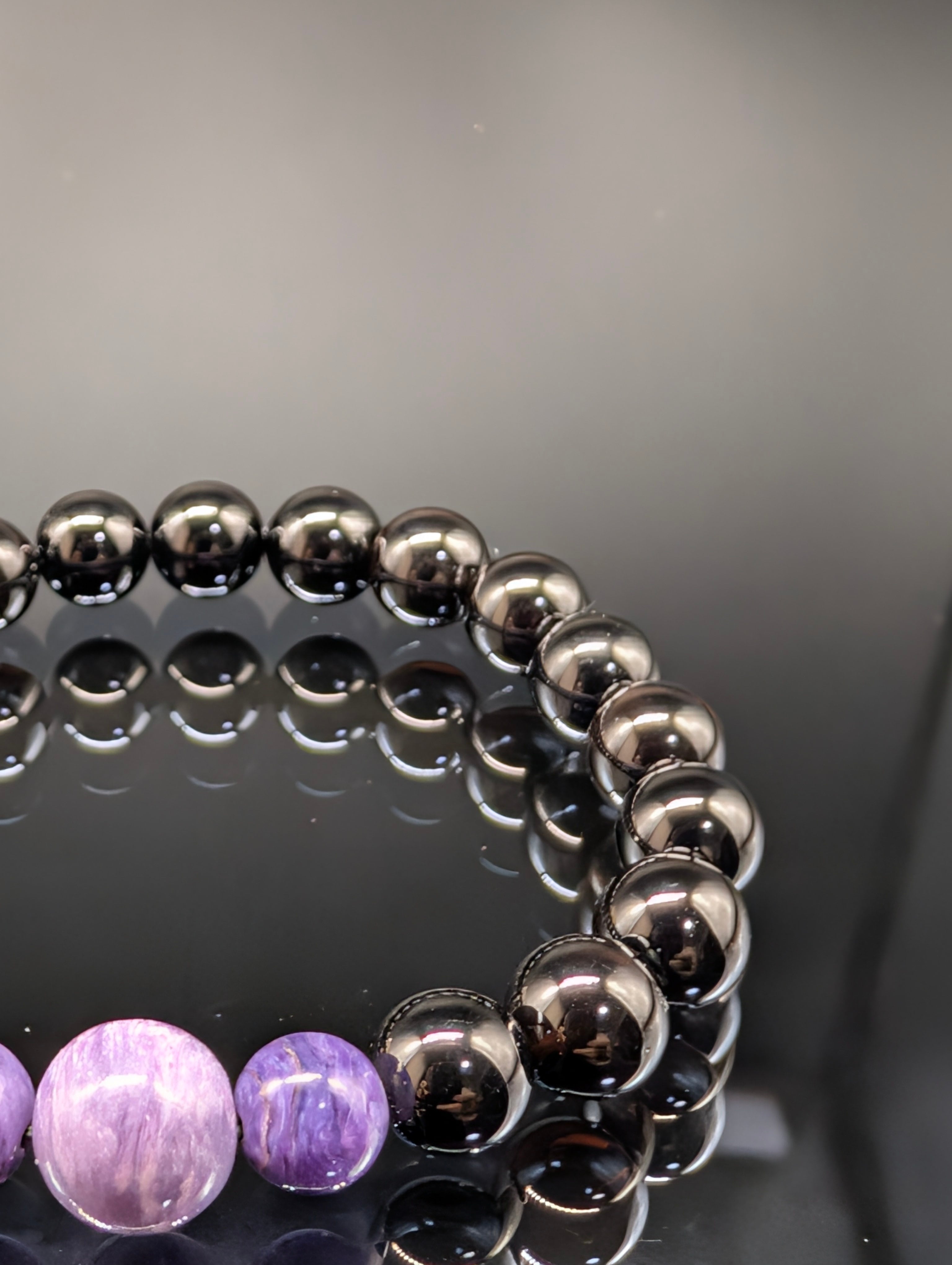 最高品質・鑑別済み】モリオン・チャロアイト・8mm・3連(親玉10mm