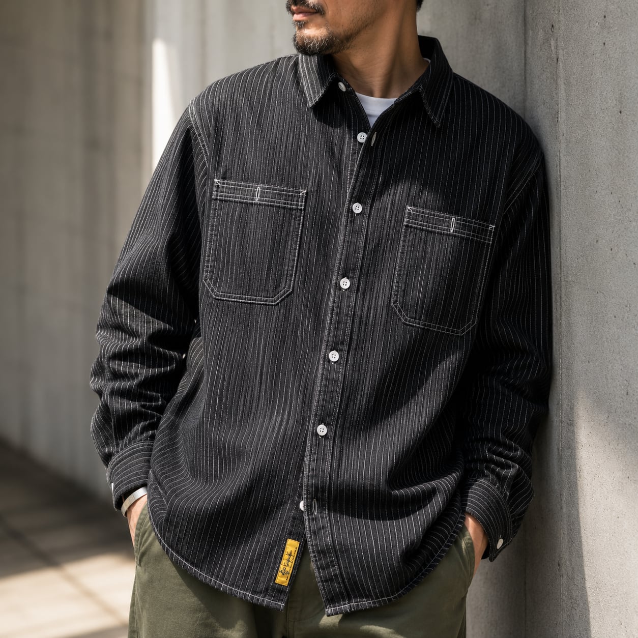 【H0886】Stripe Pattern Long Sleeve Loose Fit Shirt / 2color