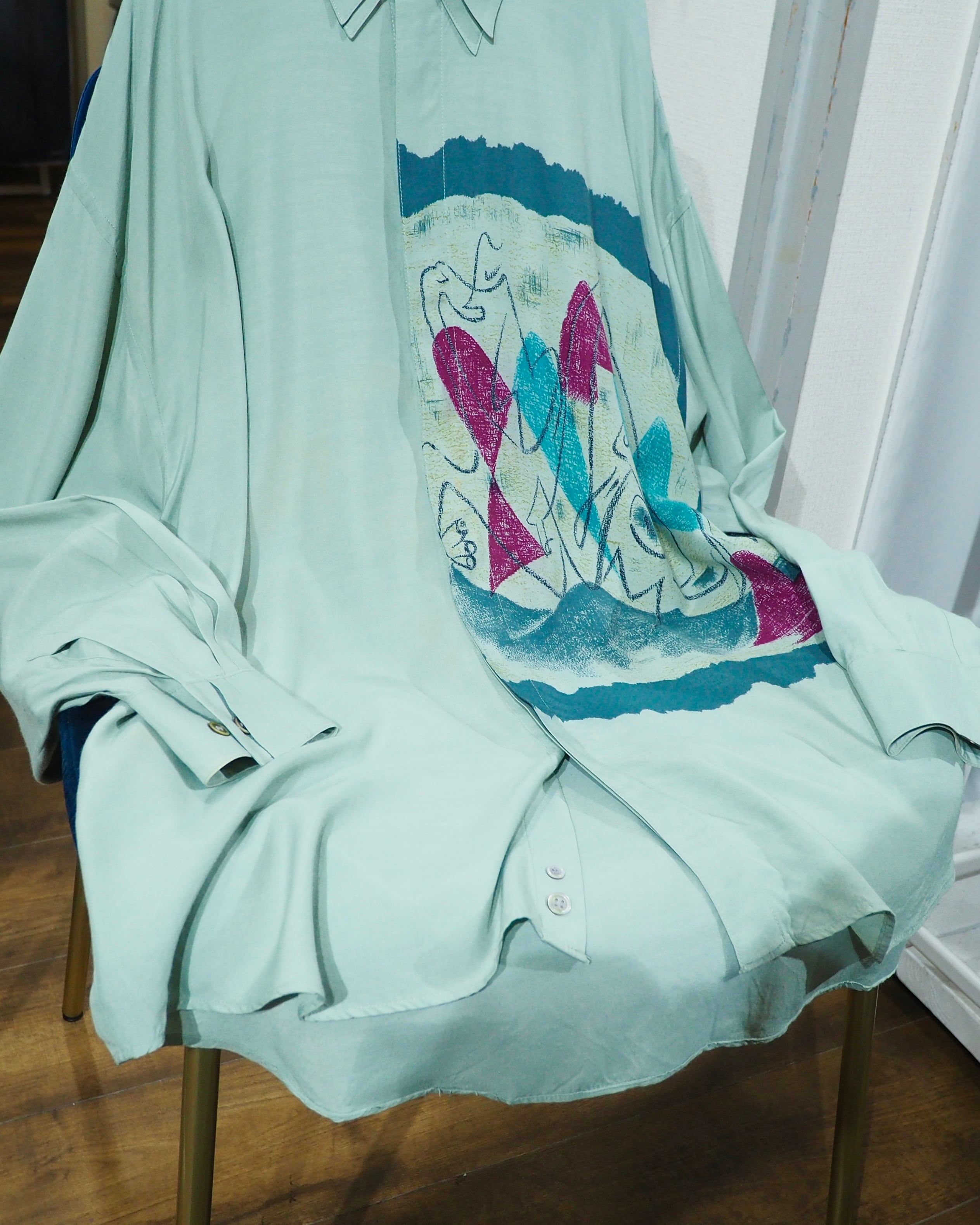 1980 - 90s " NICOLA VERATTI " Abstract Art painting vintage loose Rayon shirt
