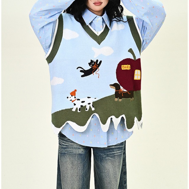 Vネック オーバーサイズ ニットベスト L00023