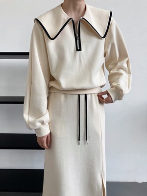 〔SET UP〕big collar tops & skirt  2colors【20220121415】