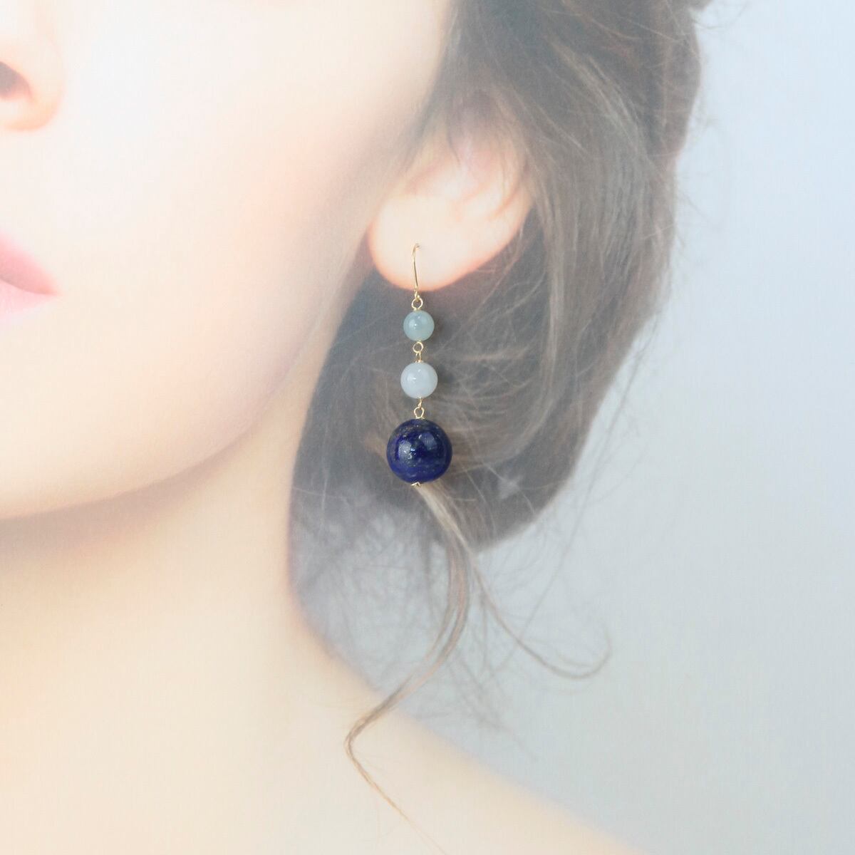 グラデーション翡翠とラピスラズリがインパクト！ イヤリング & ピアス
