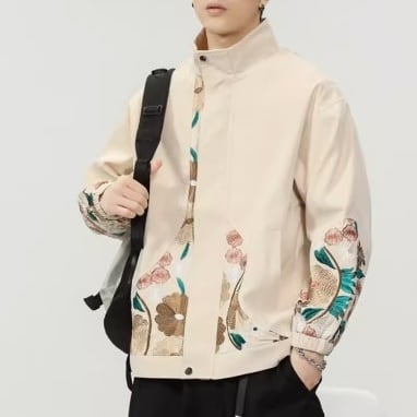 フラワー刺繍 ハイネック ジャケット | Korean unisex fashion