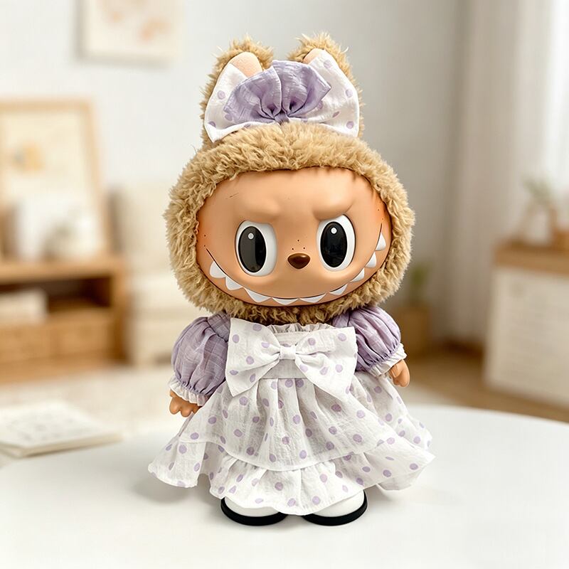 38cm Labubu用 ドット柄 ワンピース+ヘアアクセサリー+靴 ラブブ