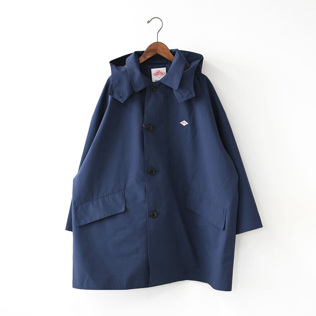 ダントン コットンコート 紺 ネイビー 大きめ34 刺繍ロゴ 背面ベルト 綿 DANTON - ダントン DANTON コート フード付き ロングスリーブ ウール