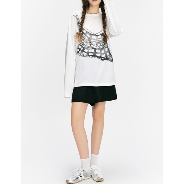 Graphic print ruched long T-shirt C1599