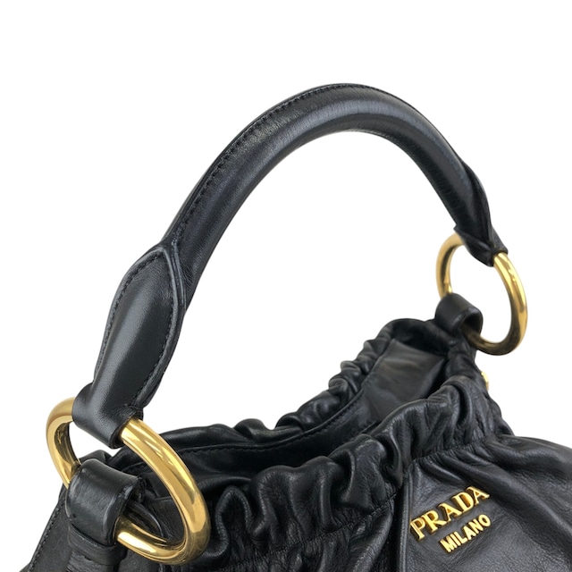 PRADA プラダ ショルダーバッグ ブラック ロゴ レザー ホーボーバッグ vintage ヴィンテージ オールド ay6whk