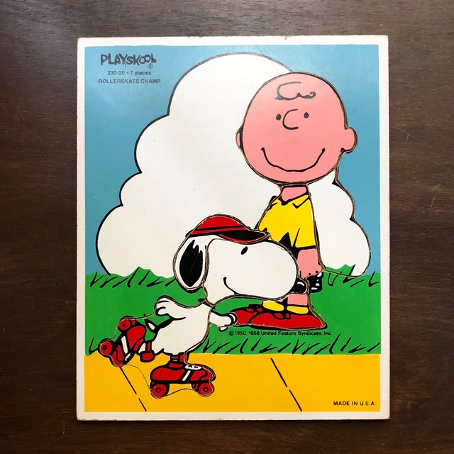 1970s 【PLAYSKOOL】 Peanuts Snoopy & Charlie Brown Wood Puzzle / ピーナッツ スヌーピー チャーリーブラウン パズル
