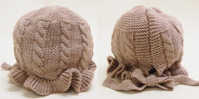 ケーブル編み+パイピングデザイン子ども用ニット帽 防寒 キッズ 防寒