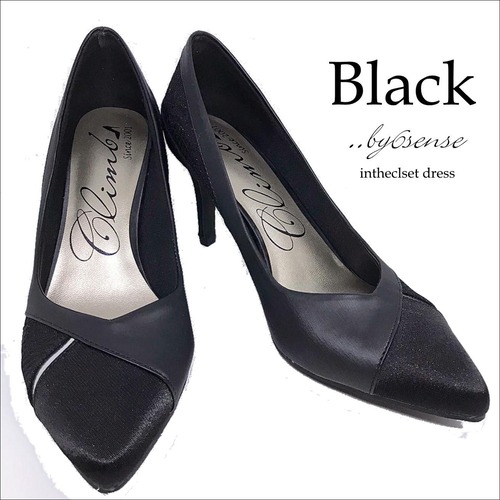 25cm/ 7cmヒール サテンレースパンプス　Black  climbパンプス3520　　