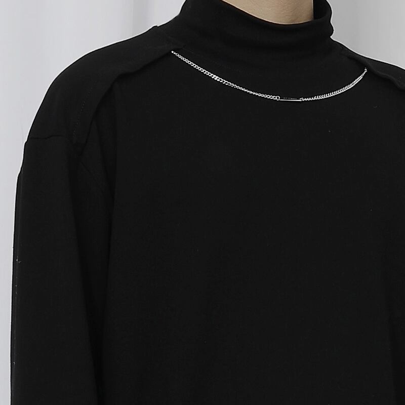 Loose high round neck long sleeve T-shirt
