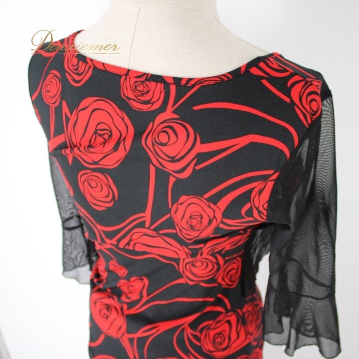 【社交ダンス衣装】上下セット レッスンウェア パーティー ICHIOKU 赤 黒 社交ダンス 衣装 スタンダード 上下セット ツーピース レッスンウェア