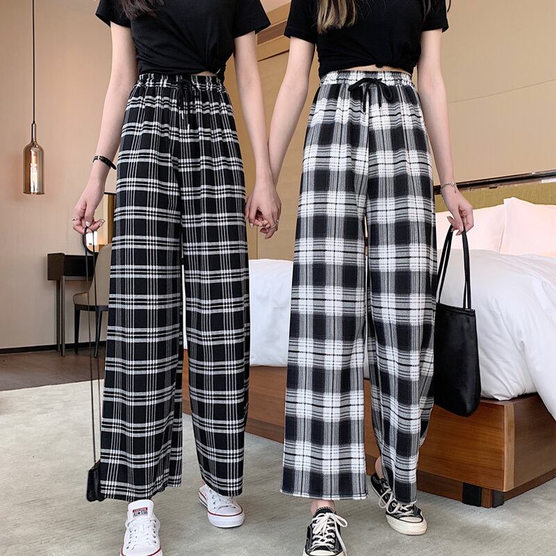 格子柄パンツ サマー薄手ハイウェストウェストルーズカジュアル 夏物 1号婦人2606118188