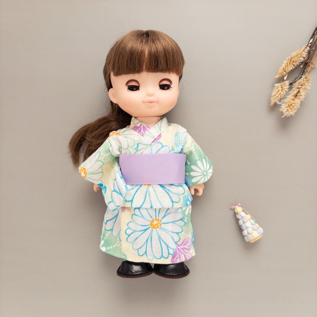 【夏限定】浴衣セット(黄色帯紫)メルちゃんソランちゃん