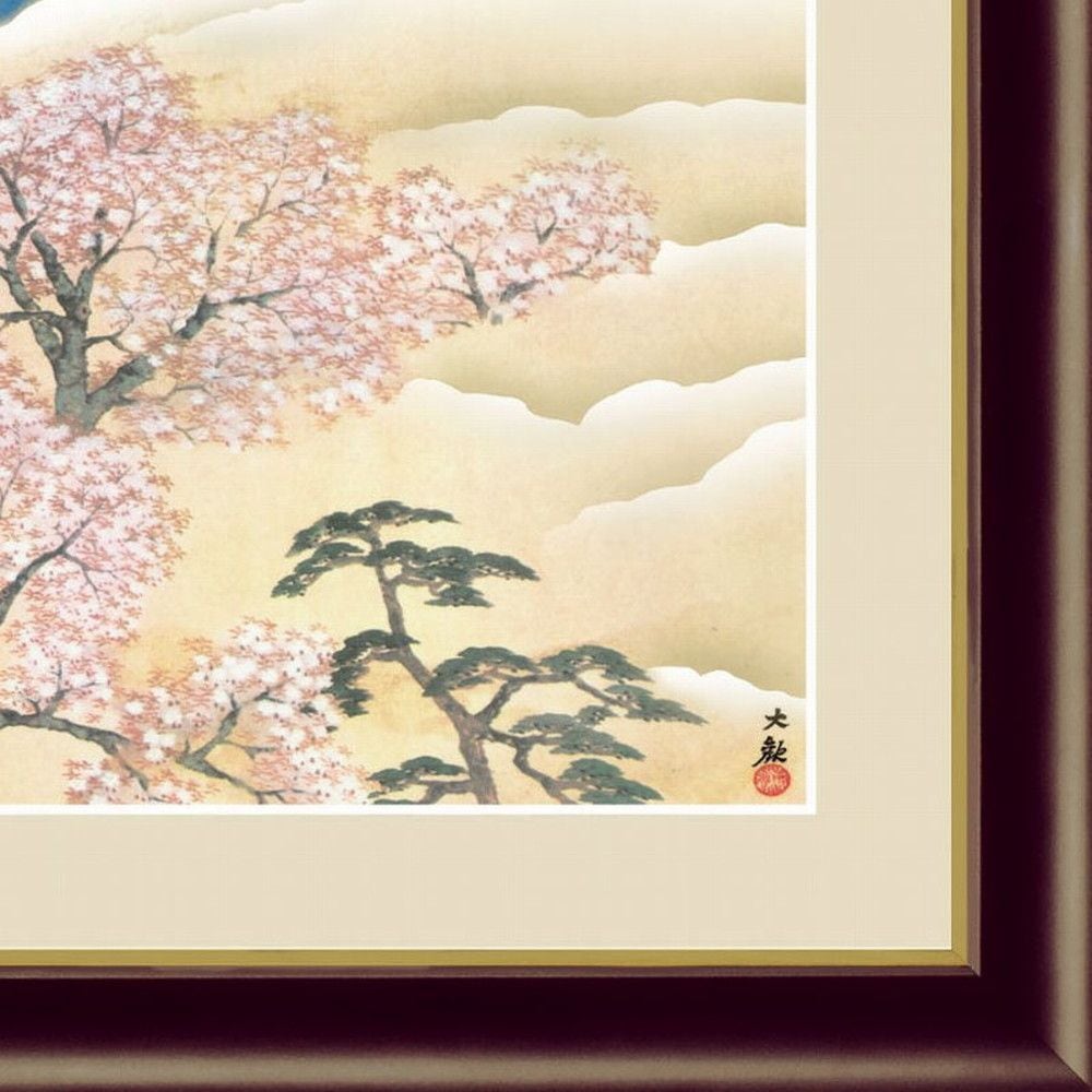 横山大観『富士と桜図（F4号）』高精彩工芸画(手彩補色) 複製画